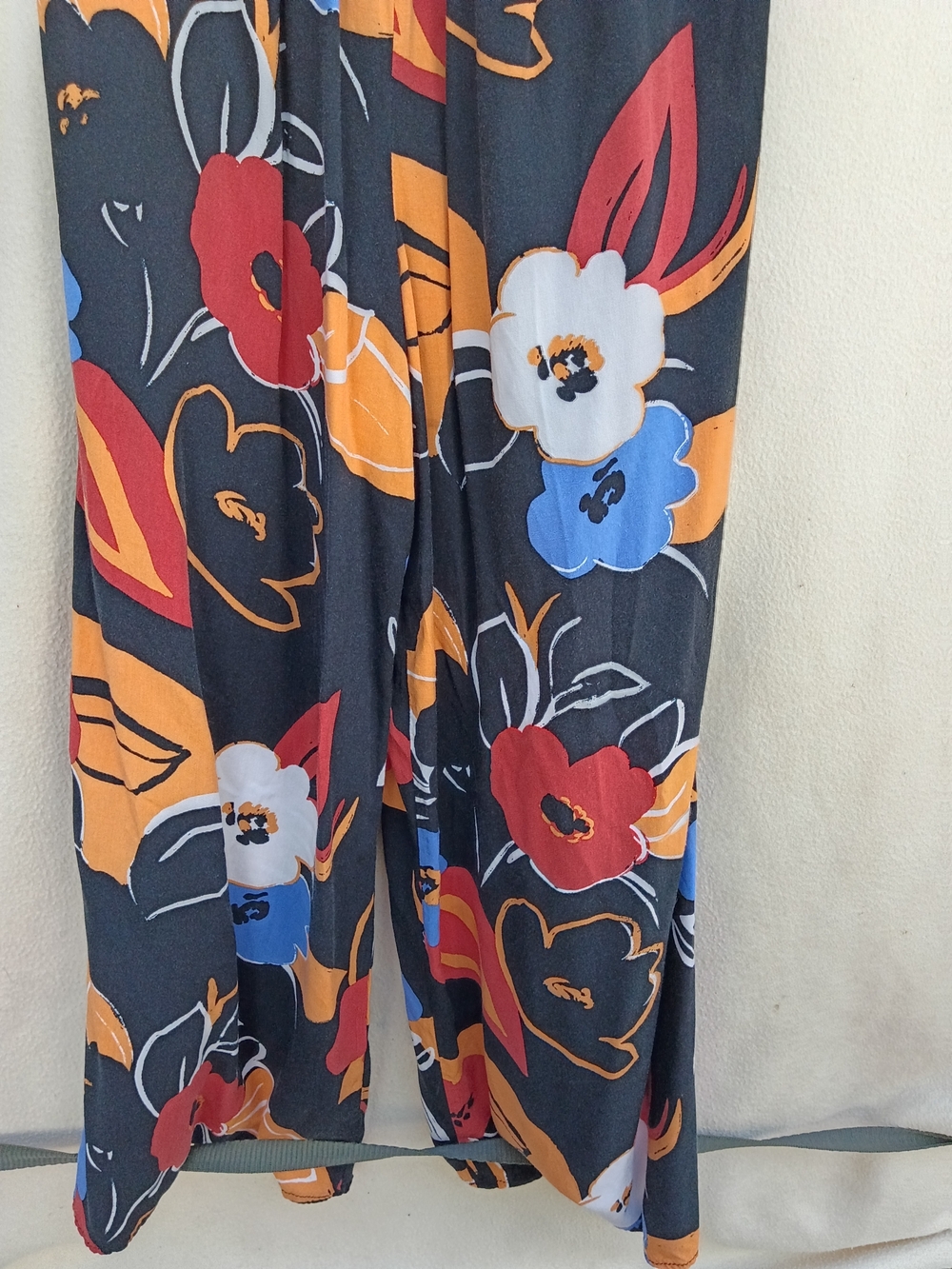 Lush Black Floral Smocked Jumpsuit with Red, Orange & Blue Flowers - Picture 3 of 6